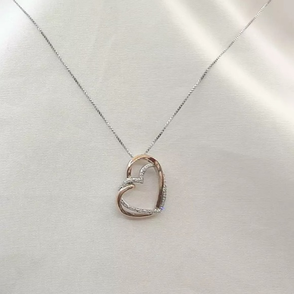 NWOT 10 KT ROSE GOLD .16CTW DIAMOND  AND STERLING SILVER NECKLACE - Picture 7 of 16
